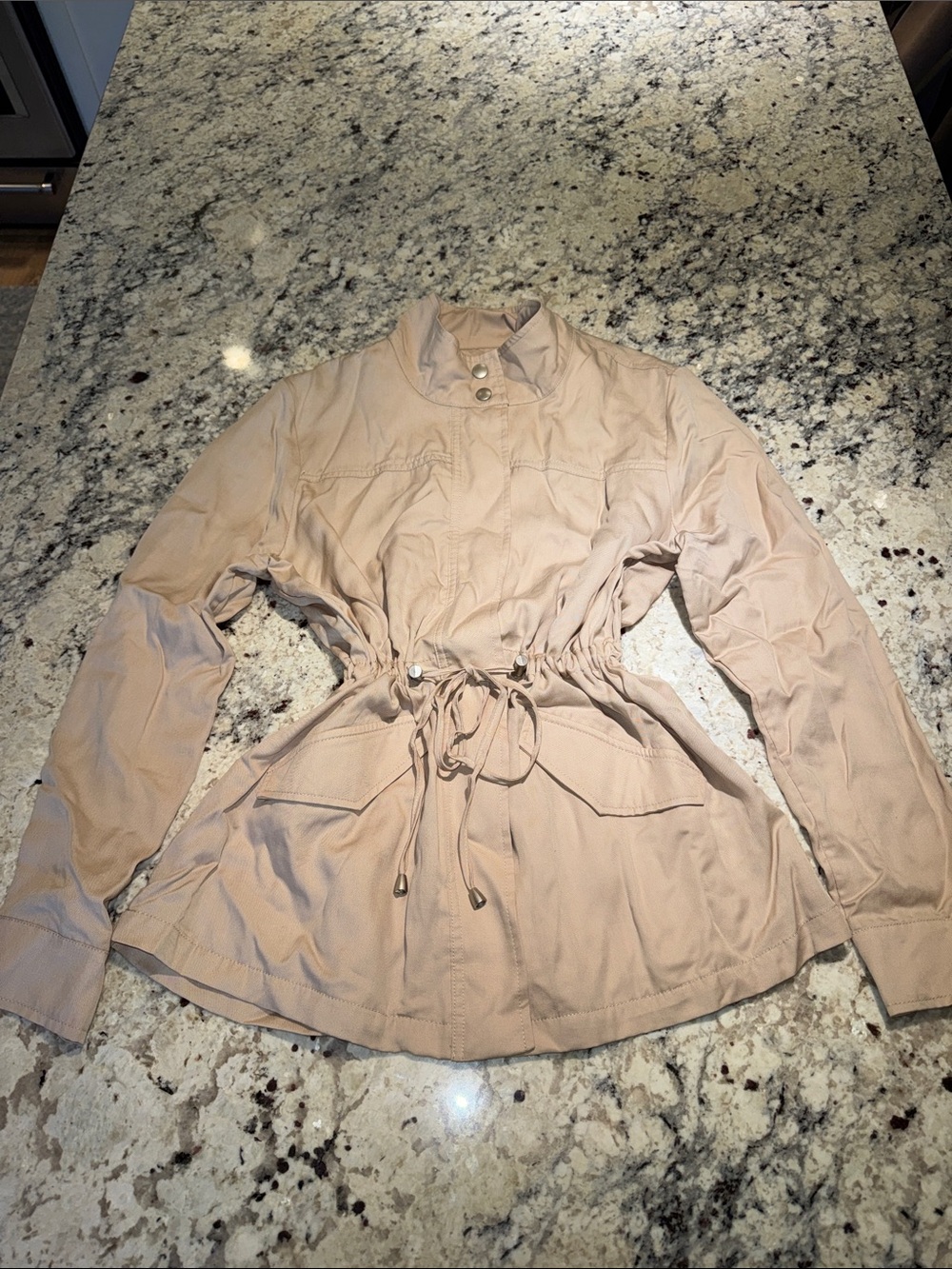 Banana Republic Women's Light Beige Drawstring Military Jacket - Tencel